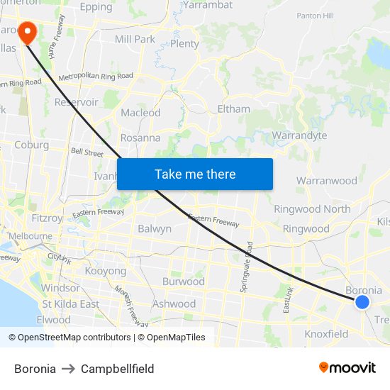 Boronia to Campbellfield map