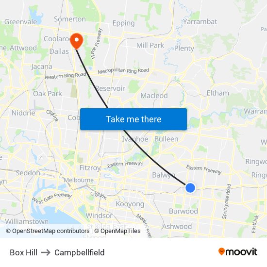 Box Hill to Campbellfield map