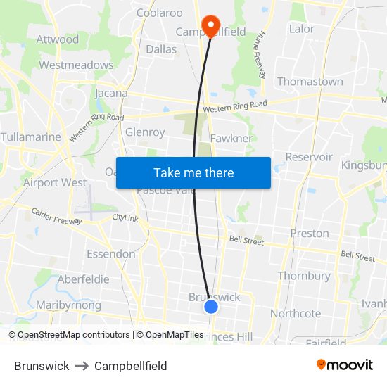 Brunswick to Campbellfield map