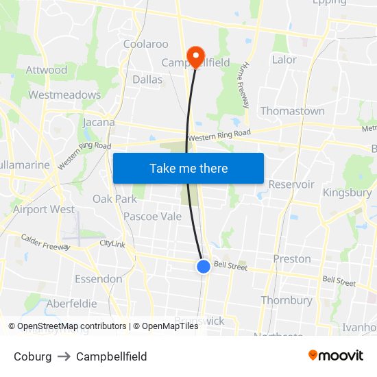 Coburg to Campbellfield map