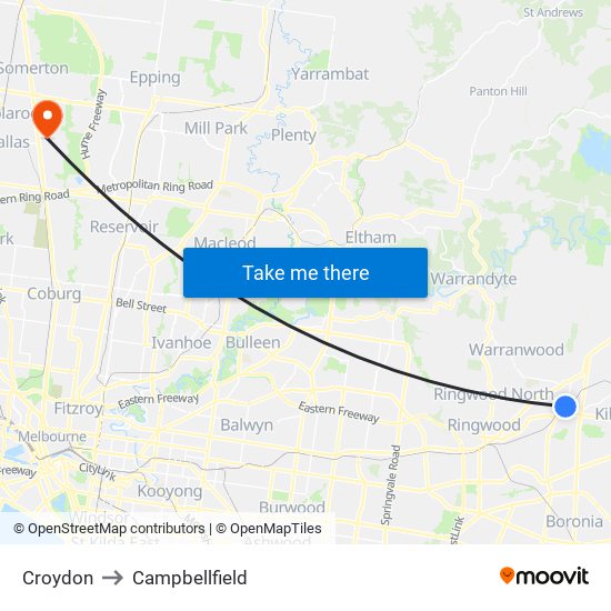 Croydon to Campbellfield map