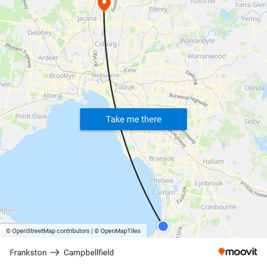 Frankston to Campbellfield map