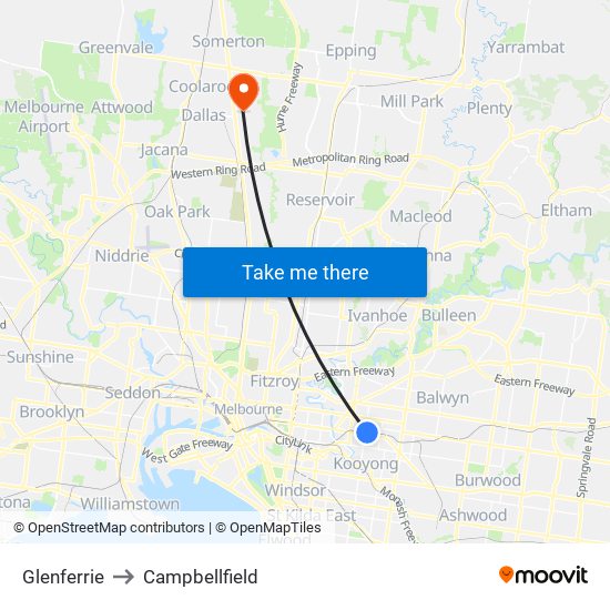 Glenferrie to Campbellfield map