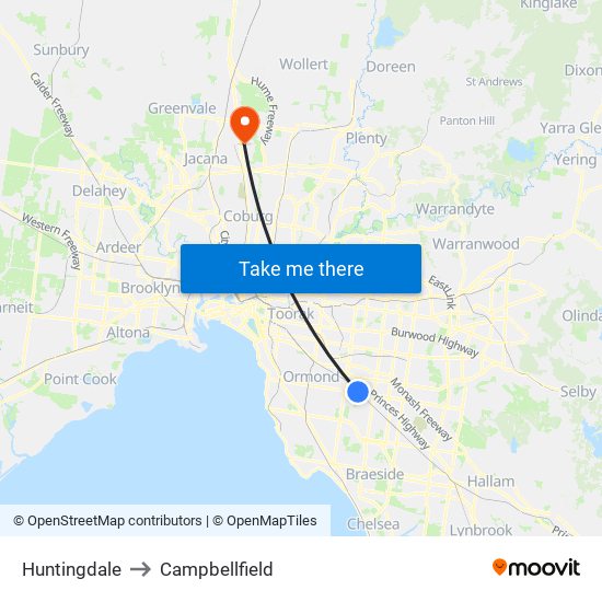 Huntingdale to Campbellfield map