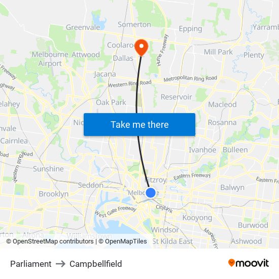 Parliament to Campbellfield map