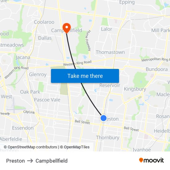 Preston to Campbellfield map