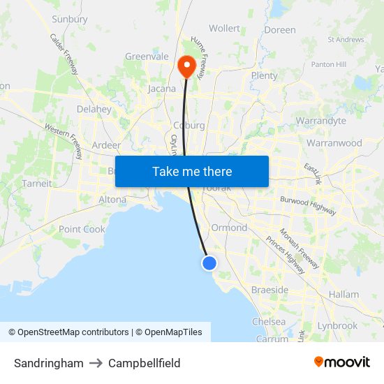 Sandringham to Campbellfield map