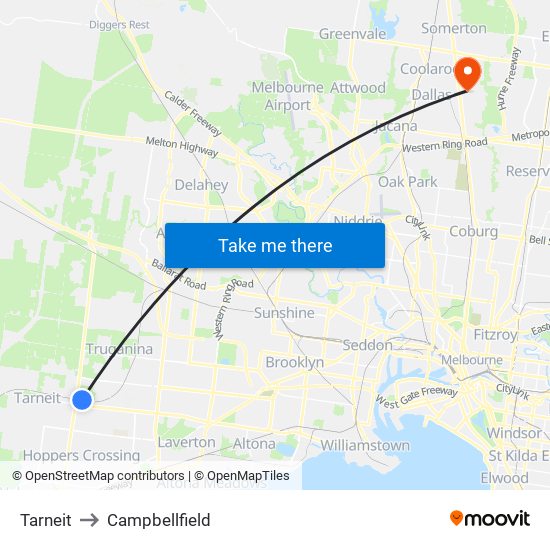 Tarneit to Campbellfield map