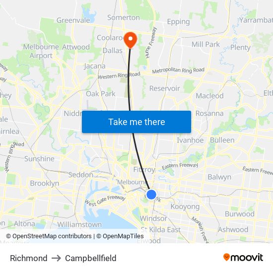 Richmond to Campbellfield map