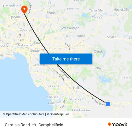 Cardinia Road to Campbellfield map