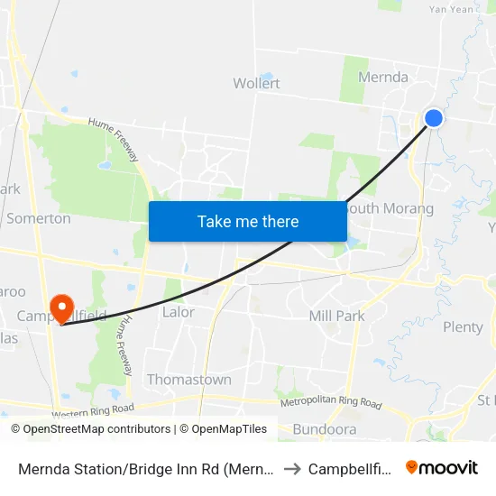 Mernda Station/Bridge Inn Rd to Campbellfield map