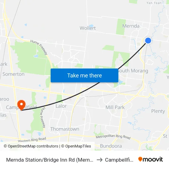 Mernda Station/Bridge Inn Rd to Campbellfield map