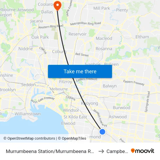 Murrumbeena Station/Murrumbeena Rd to Campbellfield map