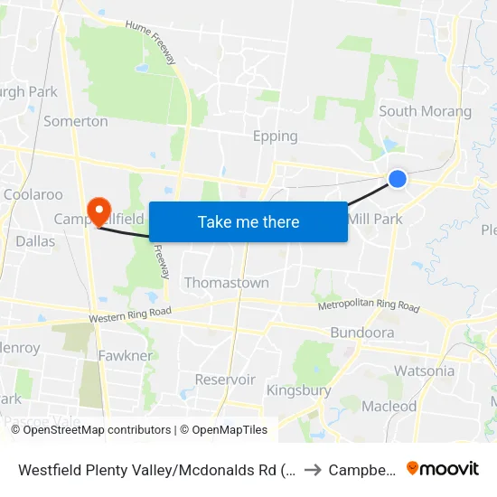 Westfield Plenty Valley/Mcdonalds Rd to Campbellfield map
