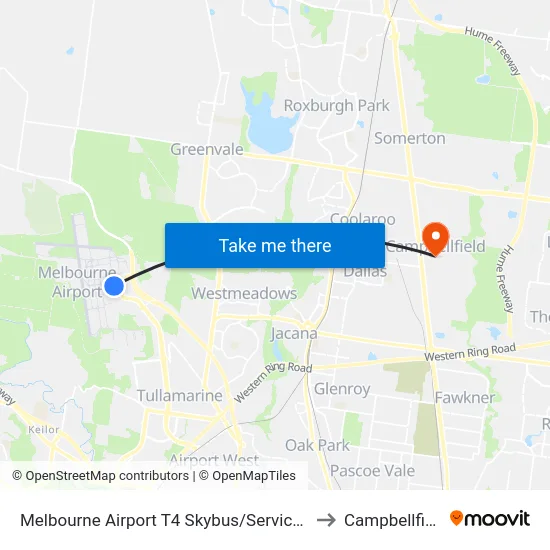 Melbourne Airport T4 Skybus/Service Rd to Campbellfield map