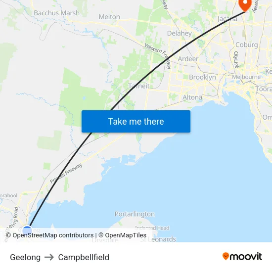 Geelong to Campbellfield map