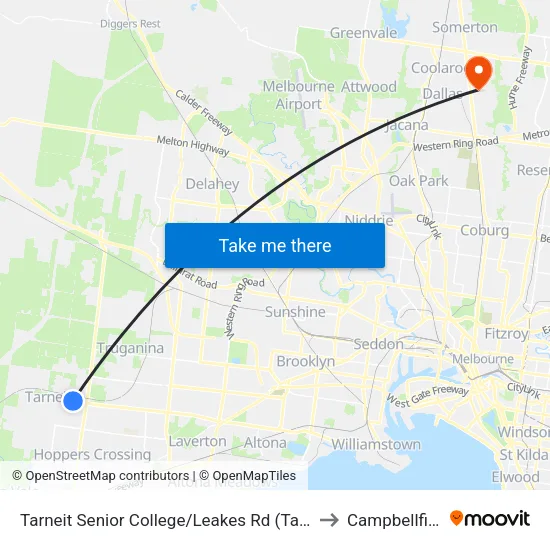 Tarneit Senior College/Leakes Rd to Campbellfield map