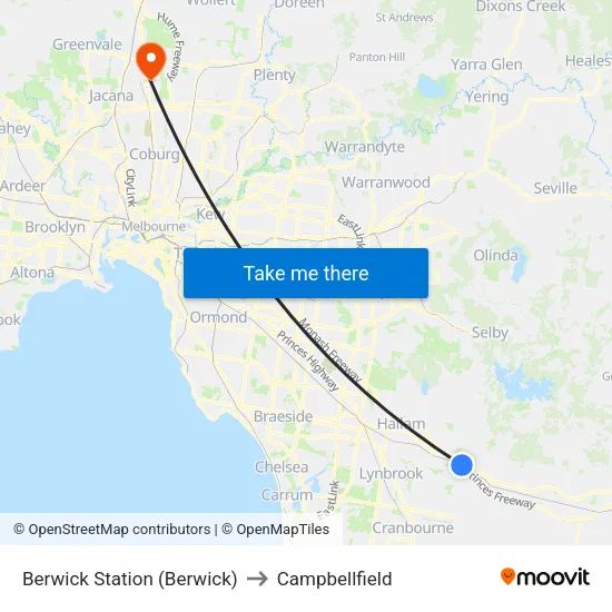 Berwick Station to Campbellfield map