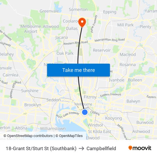 18-Grant St/Sturt St (Southbank) to Campbellfield map