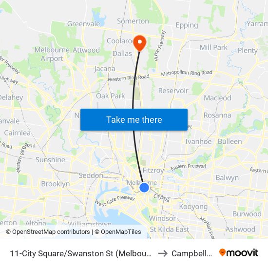 11-City Square/Swanston St (Melbourne City) to Campbellfield map