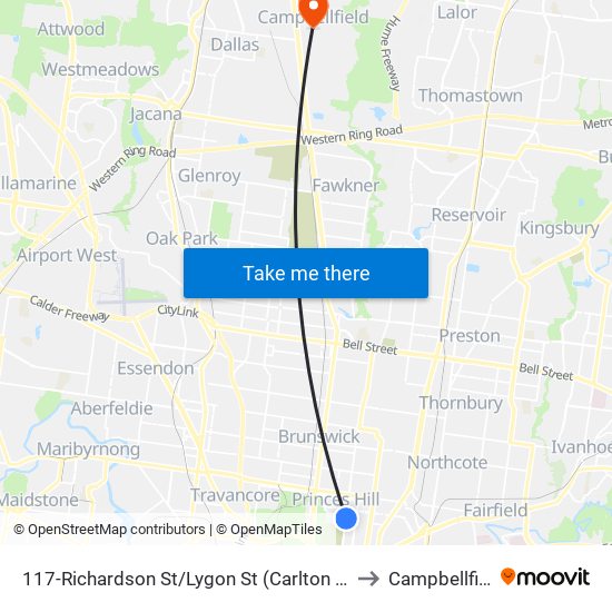 117-Richardson St/Lygon St (Carlton North) to Campbellfield map