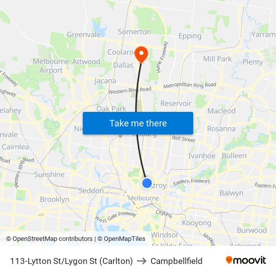 113-Lytton St/Lygon St (Carlton) to Campbellfield map