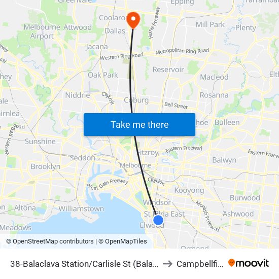 38-Balaclava Station/Carlisle St (Balaclava) to Campbellfield map