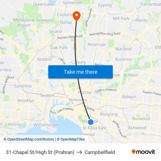 31-Chapel St/High St (Prahran) to Campbellfield map