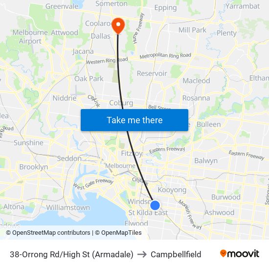 38-Orrong Rd/High St (Armadale) to Campbellfield map
