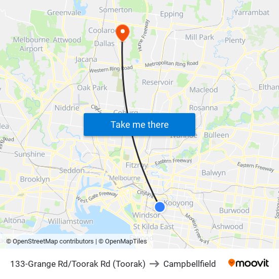 133-Grange Rd/Toorak Rd (Toorak) to Campbellfield map