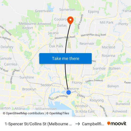 1-Spencer St/Collins St (Melbourne City) to Campbellfield map