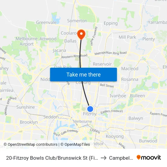 Fitzroy Bowls Club/Brunswick St #20 to Campbellfield map