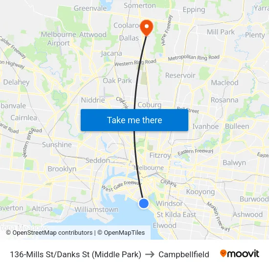 Mills St/Danks St #136 to Campbellfield map