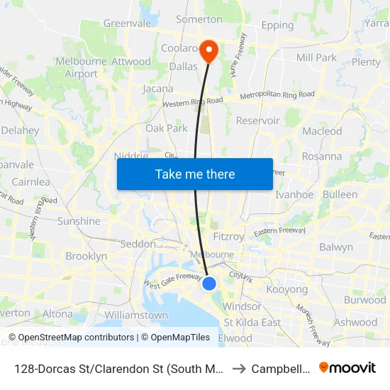 Dorcas St/Clarendon St #128 to Campbellfield map