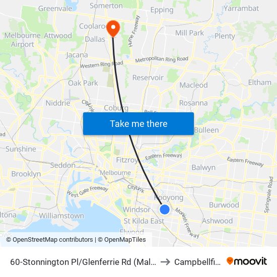 60-Stonnington Pl/Glenferrie Rd (Malvern) to Campbellfield map
