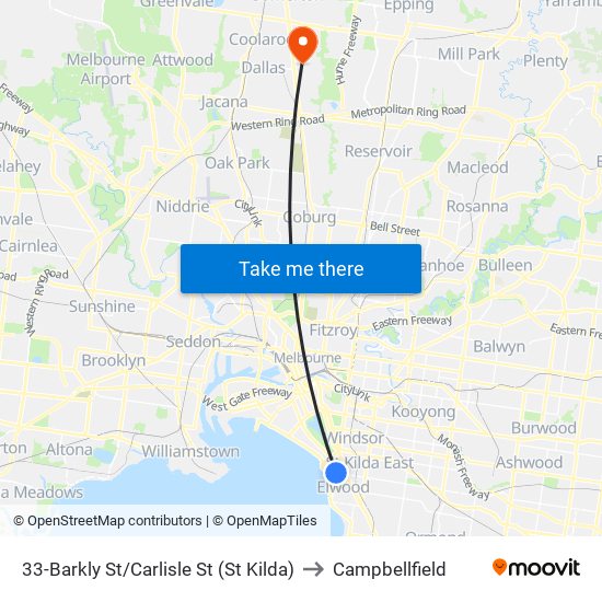 33-Barkly St/Carlisle St (St Kilda) to Campbellfield map