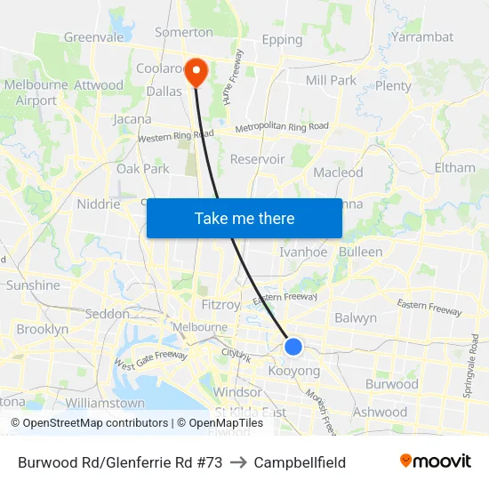 Burwood Rd/Glenferrie Rd #73 to Campbellfield map