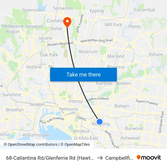 Callantina Rd/Glenferrie Rd #68 to Campbellfield map