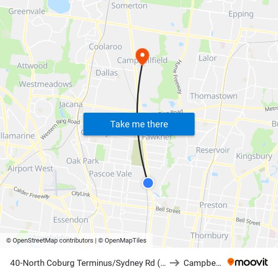 40-North Coburg Terminus/Sydney Rd (Coburg North) to Campbellfield map