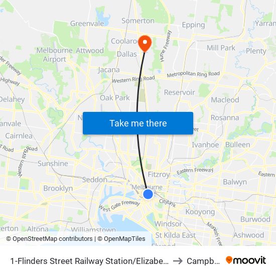 1-Flinders Street Railway Station/Elizabeth St (Melbourne City) to Campbellfield map