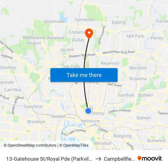 13-Gatehouse St/Royal Pde (Parkville) to Campbellfield map