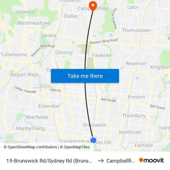 19-Brunswick Rd/Sydney Rd (Brunswick) to Campbellfield map