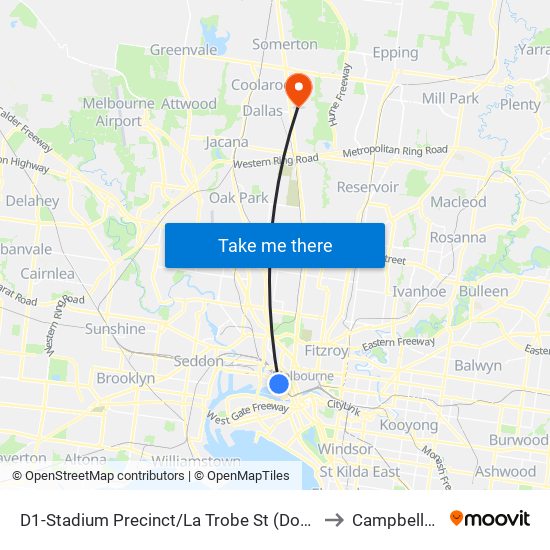 D1-Stadium Precinct/La Trobe St (Docklands) to Campbellfield map