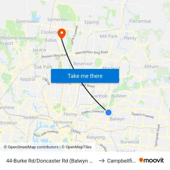 Burke Rd/Doncaster Rd #44 to Campbellfield map