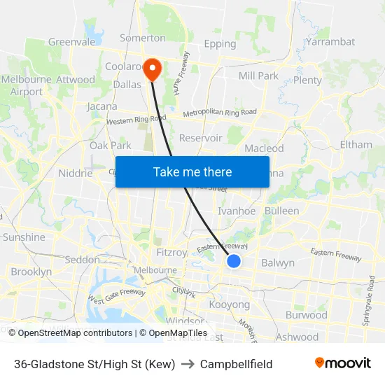 Gladstone St/High St #36 to Campbellfield map