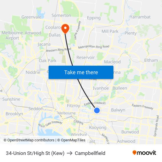 34-Union St/High St (Kew) to Campbellfield map