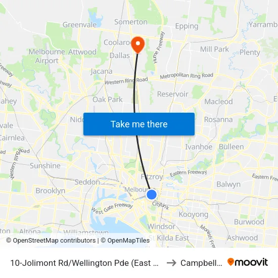 Jolimont Rd/Wellington Pde #10 to Campbellfield map