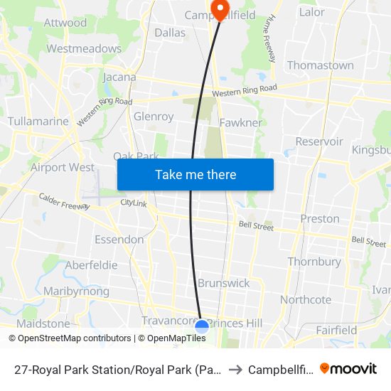 27-Royal Park Station/Royal Park (Parkville) to Campbellfield map