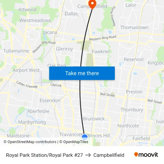 Royal Park Station/Royal Park #27 to Campbellfield map