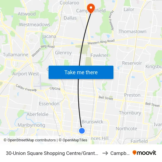 Union Square Shopping Centre/Grantham St #30 to Campbellfield map